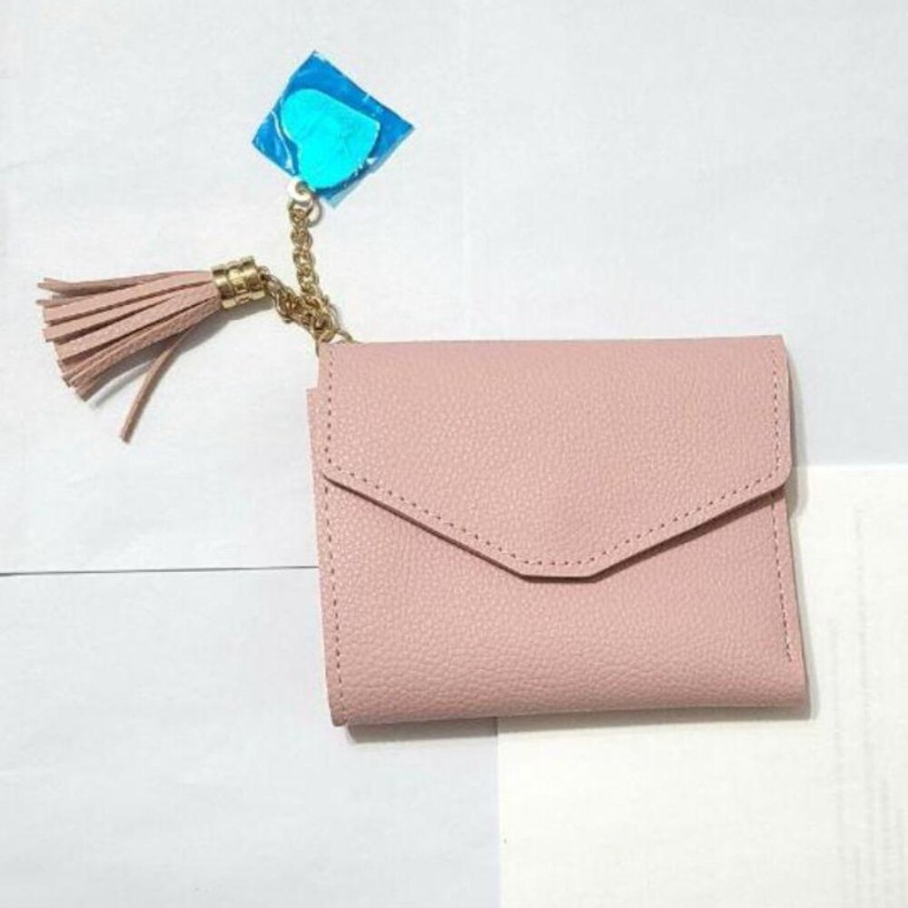 Pink Tassel Wallet with Heart Keychain